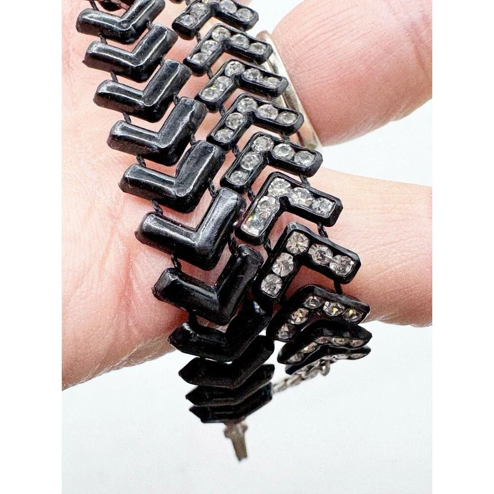 Black Chevron Rhinestone Choker Necklace Goth Steam Punk Dark Jewelry